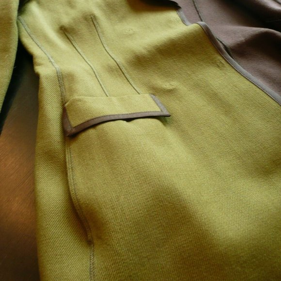 Philosophy Di Alberta Ferretti Long Wool Coat Olive Green with Brown USA Size 4 - Picture 9 of 16